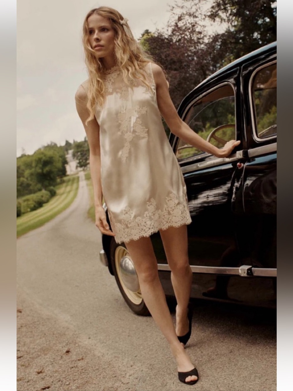 Doen Valeria Cream Lace-Trim Sleeveless Silk dress brand new with tags